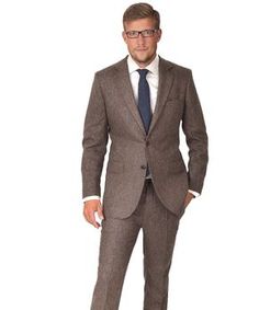 Suit in Natural Brown Tweed Semi-formal Notch Lapel Tweed Jacket, Formal Tweed Suit With Suit Collar, Tailored Herringbone Pattern Suits, Fitted Tweed Jacket In Suiting Fabric For Fall, Tailored Tweed Jacket For Semi-formal Occasions, Semi-formal Tweed Suit With Suit Collar, Business Casual Tweed Suits With Notch Lapel, Dapper Fitted Winter Suits, Tailored Tweed Suits For Business Casual