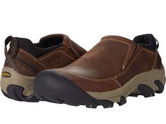 KEEN Targhee II Slip-On - Men's Shoes : Veg Brown/Black : Sustainably Certified. Stay stylish and celebrate comfort on your outdoor adventure trip with the KEEN Targhee II Slip-On Boots. Iconic KEEN fit offers generous space across forefoot for toes to spread out. Upper is made of environmentally preferred premium leather from an LWG-certified tannery. Interior is treated with odor control technology. Breathable textile lining. Removable PU insole. Slip-on construction with elasticized gores for Sporty Slip-on Boots For Outdoor Activities, Leather Walking Shoes For Outdoor Activities, Casual Waterproof Moc Toe Boots For Outdoor Activities, Outdoor Slip-on Walking Shoes With Protective Design, Casual Moc Toe Waterproof Boots For Outdoor Activities, Casual Waterproof Moc Toe Boots For Outdoor, Casual Leather Hiking Boots For Outdoor Activities, Casual Leather Hiking Boots With Protective Features, Durable Leather Work Boots, Casual Style