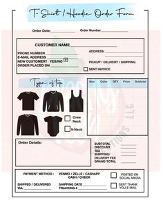 an order form for clothing and other items is shown in this image with the words, customer