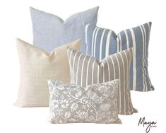 four pillows with different patterns and colors