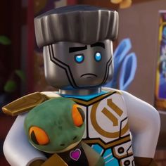 the lego movie character is holding a toy