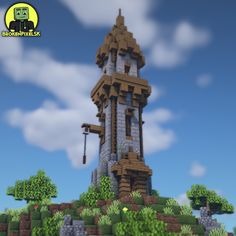 Medieval Watchtower in Minecraft Tower Designs Minecraft, Watch Towers Minecraft, Minecraft Medieval Tower Ideas, Mc Tower Ideas, Minecraft Medieval Observatory, Minecraft Medieval Towers, Minecraft Watchtower Design, Minecraft Houses Middle Ages