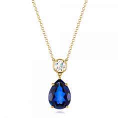 Custom Yellow Gold Blue Sapphire and Diamond Pendant Joseph Jewelry | Bellevue | Seattle Classic Blue Sapphire Necklace, Classic Blue Teardrop Jewelry, Classic Blue Gemstone Necklace, Elegant Sapphire Pendant Jewelry, Classic Blue Teardrop Necklace, Sapphire Gemstone Diamond Pendant Necklace, Sapphire Pendant Jewelry With Diamond Accents, Pendant Necklace With Sapphire In Diamond Cut, Luxury Sapphire Pendant Gemstone