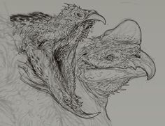 an ink drawing of a dragon head