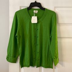 Kate Spade New York Live Colorful Cardigan Size Xl Brand New Color Green Length 23” Bust 38/40” (B1) Green Cotton Cardigan For Workwear, Classic Green Spring Sweater, Classic Green Sweater For Spring, Green Crew Neck Cardigan For Work, Fitted Green Cotton Cardigan, Classic Green Spring Cardigan, Green Classic Cardigan For Spring, Classic Green Cardigan For Spring, Kate Spade Fitted Casual Tops