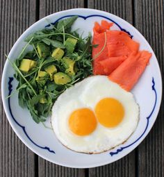 a plate with eggs, salmon and avocado on it next to an instagram page