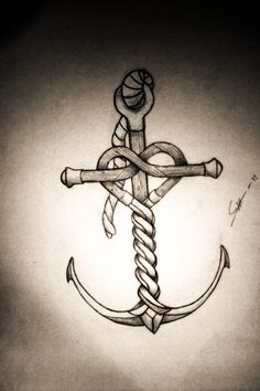 a drawing of an anchor and rope