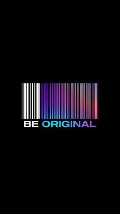 the barcode logo for be original is displayed on a black background with colorful lines