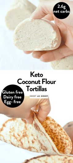 two images showing how to make keto coconut flour tortillas with gluen free dough