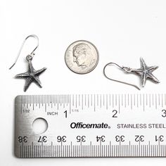 "These sterling silver starfish earrings are sure to make you smile with fond memories of the beach. Light weight and comfortable, perfect for everyday. About 1-1/8\" L x 11/16\" W Solid 925 Sterling Silver Light weight and comfortable Artisan made in Texas Arrives thoughtfully packaged in a signature kraft jewelry box" Earring Hole, Earrings Beach, Beach Earrings, Starfish Earrings, Silver Bead Bracelet, Silver Lights, Ocean Lover, Seed Bead Jewelry, Summer Jewelry