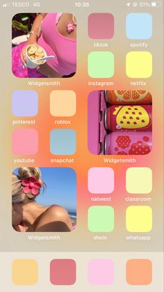 the color scheme for an iphone phone with different colors and shapes, including pinks, yellow