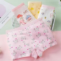 4-piece Panties for Girl - PrettyKid Pink Cotton Kawaii Sets, Pink Cotton Sets With Cartoon Print, Pink Cotton School Sets, Kawaii Cotton Sets For Spring, Kawaii White Cotton Sets, Stretch Pink Cotton Sets, Pink Stretch Cotton Sets, Cute Multicolor Sets For School, Cute Multicolor School Sets