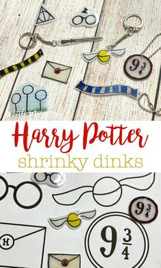 harry potter themed shrinky drinks with the text harry potter on it and an image of harry