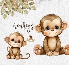 two monkeys sitting next to each other on top of a white paper with the words monkeys