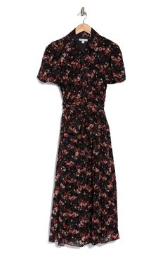 Whimsical flowers heighten the romantic appeal of a short-sleeve shirtdress fashioned in a flowy A-line silhouette. 49" length (size 6) Front button closure Spread collar Short sleeves Removable tie belt 100% polyester Machine wash, line dry Imported Whimsical Flowers, Black Plum, Floral Short, Shirtdress, Tie Belt, Plum, Size 16, A Line, Short Sleeves