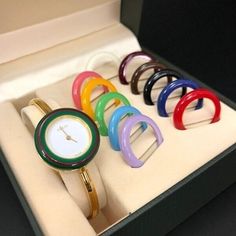 Near MINT GUCCI Change Bezel Dial 12 colors Women's Watch Gold Bracelet WORKING | eBay Two Watches On Wrist, Modern Gucci Jewelry With Round Dial, Gucci Gold Jewelry With Diamond Hour Markers, Classic Gucci Bangle Bracelets, Designer Adjustable Gucci Bracelet, Multicolor Round Watches For Gift, Multicolor Round Watches As Gifts, Classic Gucci Bangle, Gucci Jewelry With Bracelet Strap For Gift