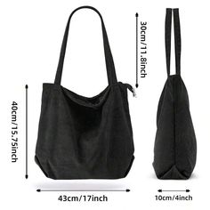 Color:Black \n Bridal Bags, Handbag Big, Corduroy Tote Bag, Bag With Pockets, Bridal Bag, Casual Tote, Tote Handbags, Tote Bag, Shoulder Bag