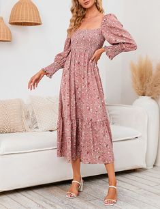 Pink Square Neck Chiffon Long Sleeve Floral Dress Long Sleeve Chiffon Dress, Pink Square, Dress Chiffon, Sleeveless Long Dress, Skirt Long, Chiffon Long Sleeve, روتين العناية بالبشرة, Long Sleeve Floral Dress, Chiffon Skirt