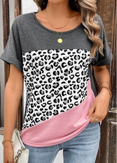 Color:Pink;Size:S;Size:M;Size:L;Size:XL;Size:2XL;Size:3XL;Package Contents:1 X T Shirt;Occasion:Other;Style:Casual; Leopard Shorts, Coachella Dress, Business Formal Dress, Color Block Tee, Professional Dresses, Women T Shirts, Pink Shorts, Dressy Casual, Women Tops