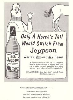 an advertisement for jepson with a horse standing on it