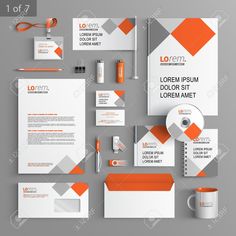 an orange and white business stationery set