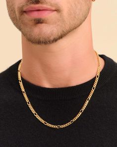 Introducing our men's 5mm Figaro Chain, bonded with 14k gold for a luxurious and durable finish. Our unique design features a pattern of five smaller links followed by one elongated link, offering a timeless and versatile accessory that adds sophistication to any outfit. Mens Bracelet Gold Jewelry, Mens Chains, Silver Chain For Men, Gold Chain Design, Gold Bond, Mens Gold Bracelets, Gold Chains For Men, Solid Gold Chains, Figaro Chains