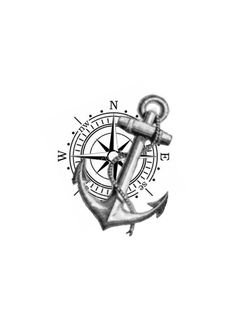 an anchor and compass tattoo on a white background