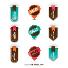 six different sales tags with arrows