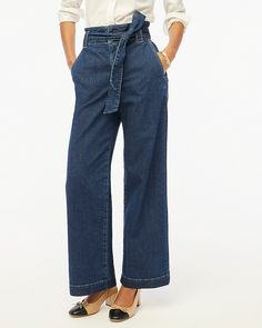 Wide-leg paper-bag denim trouser Paper Bag Jeans, Fall Suit, Bag Jeans, Fall Staples, Maternity Shops, Women Denim Jeans, Matching Family Outfits, Tops Fall, Denim Trousers