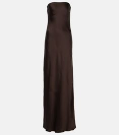 Crêpe satin gown in brown - Norma Kamali | Mytheresa Satin Finish Maxi Dress, Satin Finish Full-length Maxi Dress, Satin Maxi Dress With Lined Fitted Bodice, Full Length Silk Satin Dress, Fitted Satin Full-length Maxi Dress, Fitted Full-length Satin Maxi Dress, Elegant Brown Satin Maxi Dress, Brown Satin Maxi Dress For Evening, Fitted Satin Gown With Bias Cut