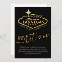 the las vegas sign is shown in gold foil on black paper, and it says welcome to fabulous las vegas nevada advice card