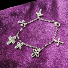 Cross Charm Bracelet In Platinum Bond Over Brass 7.25" 400 Jewelry Cross, Cross Bracelet, Cross Jewelry, Cross Charms, Womens Jewelry Bracelets, Platinum, Charm Bracelet, Women Jewelry, Brass