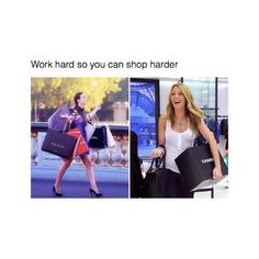 two pictures one has a woman carrying shopping bags and the other shows a lady walking down the street