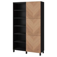 an open bookcase with two shelves on each side