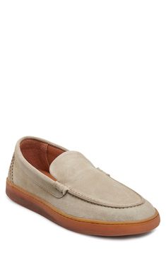 Perfect for everyday wear, this suede loafer is made with a gum latex sole that keeps every step comfortable and supported. Contains natural rubber latex Leather upper and lining/synthetic sole Made in Portugal Beige Plain Toe Loafers With Rubber Sole, Beige Casual Loafers With Suede Lining, Casual Beige Loafers With Suede Lining, Suede Loafers With Rubber Sole And Plain Toe, Beige Suede Loafers With Rubber Sole, Suede Boat Shoes With Rubber Sole And Round Toe, Suede Plain Toe Loafers With Rubber Sole, Beige Moccasins With Rubber Sole, Suede Boat Shoes With Rubber Sole And Plain Toe