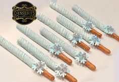 there are six toothbrushes decorated with snowflakes