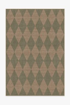 a brown and green area rug with an argyle pattern