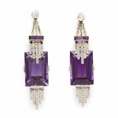 Bijoux Art Deco, Bijoux Art Nouveau, Kay Jewelry, Platinum Earrings, Purple Jewelry, Estilo Art Deco, Amethyst Jewelry, Art Deco Earrings, Deco Jewelry