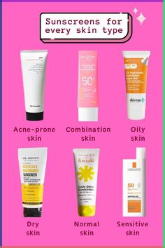 Discover the perfect sunscreen for your skin type! From dry to oily, sensitive to acne-prone, find the ideal SPF protection to keep your skin safe and healthy all year round. #Skincare #Sunscreen #HealthySkin Sunscreen For Oily Sensitive Skin, Sunscreen For Oily Skin And Acne, Best Sensitive Skin Care Products, Best Sunscreen For All Skin Type, Basic Skincare Routine Dry Skin, Skin Care For Acne And Dry Skin, Skin Care Routine For Sensitive Acne Prone Skin, Sunscreen For Acne And Oily Skin, Types Of Sunscreen