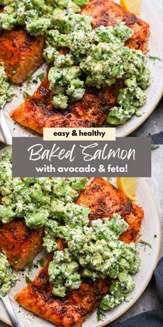 baked salmon with avocado and feta