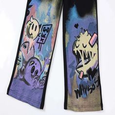 Rhode Graffiti Wear Pants - h0neybear Edgy Streetwear Bottoms With Graffiti Print, Graphic Print Cotton Bottoms For Alternative Fashion, Grunge Cotton Bottoms With Graffiti Print, Multicolor Wide Leg Pants With Graphic Print, Multicolor Graphic Print Wide Leg Pants, Grunge Cotton Pants With Graphic Print, Trendy Graphic Print Pants For Streetwear, Pink Graphic Print Pants For Streetwear, Trendy Wide Leg Sweatpants