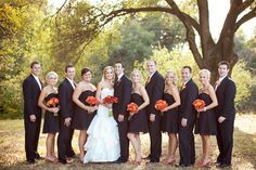 a bride and groom with their bridal party