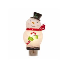 a light up snowman holding a candy cane