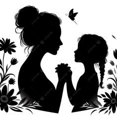 two silhouettes, one holding the other's hand with flowers in front of them