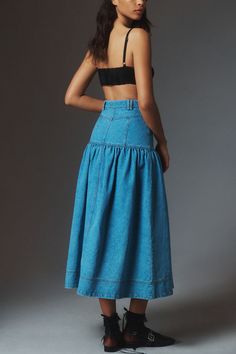 Rent Basque-Waist Denim Midi Skirt from Nuuly. Pick 6 items for $98/month. Free shipping + returns. Audrey Hepburn Moon River, Basque Waist, Free Spirited Woman, Moon River, Vintage Inspired Outfits, Denim Midi Skirt, Earthy Colors, 50 Fashion, A Song