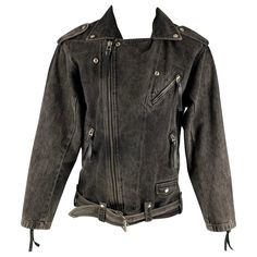 THE KOOPLES jacket in a black denim featuring beaded back design, biker style, leather zipper pulls, and zip up closure.Very Good Pre-Owned Condition. Missing some crystal embellishments on back. Marked: 1 Measurements: Shoulder: 17.5 inches Chest: 40 inches Sleeve: 22.5 inches Length: 25 inches Reference: 127647 Category: Jacket More Details Brand: THE KOOPLES Chest Size: S Size: S Gender: Male Color: Black Pattern: Beaded Fabric: Denim Style: Biker Age Group: Adult Punk Biker Jacket With Zipper Closure, Punk Leather Jacket With Zipper Closure, Black Biker Jacket With Rivets, Black Gothic Biker Jacket With Rivets, Black Biker Jacket With Zipper Closure, Beaded Denim, Denim Biker Jacket, Beaded Fabric, New Order