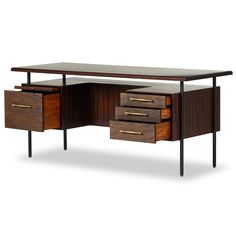 an office desk with two drawers on each side