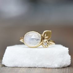 Moonstone and Diamond Ring SOLID 14k Yellow Gold Ring - Etsy Handmade Yellow Gold Moonstone Ring, Handmade Fine Jewelry Yellow Gold Moonstone Ring, Handmade Yellow Gold Moonstone Ring Fine Jewelry, Handmade 14k Yellow Gold Moonstone Ring, Unique Yellow Gold Moonstone Ring For Anniversary, Unique Yellow Gold Moonstone Ring, Ring Bouquet, Tiny Bouquet, Petal Ring