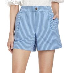 A New Day Blue & White Stripe Shorts. Women’s Size Xs Approx. 30” Waist + Some Stretch. Approx. 4.5” Inseam. 98% Cotton, 2% Spandex. Has Pockets. Brand New Without Tags Blue Shorts For Summer Daywear, Blue Shorts For Spring Daywear, Blue High-waisted Shorts For Day Out, Blue High-waisted Shorts For Day, Chic Blue Relaxed Fit Shorts, Preppy Short Bottoms For Spring, Blue Shorts For Spring Workwear, Preppy Spring Short Bottoms, Preppy Cotton Shorts For Day Out