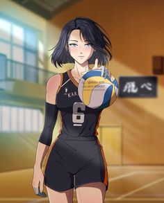 a woman in a volleyball uniform holding a ball